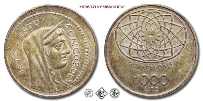 Repubblica Italiana, LIRE 1000, Centenario di Roma Capitale 1870-1970, 1970, Zecca di Roma, ARGENTO, qFDC, (Pagani 2051) / monete italiane commemorative d'argento (moneta italiana commemorativa da collezione) | Moruzzi Numismatica