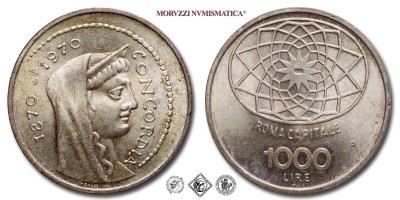 Repubblica Italiana, LIRE 1000, Centenario di Roma Capitale 1870-1970, 1970, Zecca di Roma, ARGENTO, FDC, (Pagani 2051) / monete italiane commemorative d'argento (moneta italiana commemorativa da collezione) | Moruzzi Numismatica