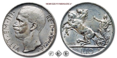 Regno d'Italia, VITTORIO EMANUELE III, LIRE 10, Biga - una rosetta, 1928, Zecca di Roma, ARGENTO, SPL, (NC), (Pagani 693) / monete italiane moderne d'argento (moneta italiana moderna da collezione - Casa Savoia) | Moruzzi Numismatica