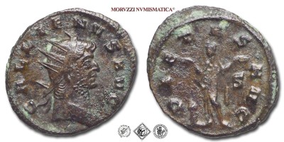 GALLIENO, ANTONINIANO, 253-268 d.C., PIETAS AVG / S la Pietas stante con entrambe le mani levate dinanzi ad un altare, Zecca di Mediolanum, BRONZO, mBB, (RIC 507) / monete romane imperiali antiche (moneta romana imperiale antica - Impero Romano) | Moruzzi Numismatica