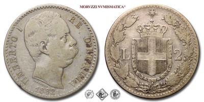 Regno d'Italia, UMBERTO I, LIRE 2, 1° tipo, 1882, Zecca di Roma, ARGENTO, MB, (Pagani 592) / monete italiane moderne d'argento (moneta italiana moderna da collezione - Casa Savoia) | Moruzzi Numismatica