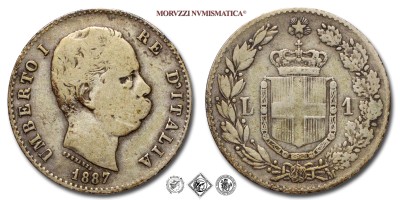 Regno d'Italia, UMBERTO I, LIRA, 1887 M, Zecca di Milano, ARGENTO, MB, (Pagani 604) / monete italiane moderne d'argento (moneta italiana moderna da collezione - Casa Savoia) | Moruzzi Numismatica