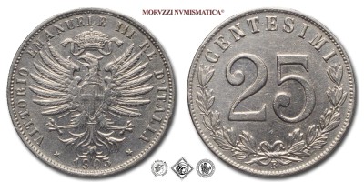 Regno d'Italia, VITTORIO EMANUELE III, CENTESIMI 25, Valore, 1903, Zecca di Roma, NICHEL, q​​​​​​​SPL, (R), (Pagani 828) / monete italiane moderne rare (moneta italiana moderna rara da collezione - Casa Savoia) | Moruzzi Numismatica