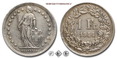 SVIZZERA, Confederazione, FRANCO, 1944 B, Zecca di Berna, ARGENTO, mBB, (Muenzkatalog 34004) / Switzerland 1 FRANC Helvetia Bern SILVER World coins (monete mondiali europee svizzere moderne d'argento - moneta mondiale europea moderna) Silbermünzen aus dem Schweiz | Moruzzi Numismatica