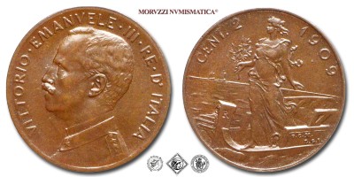Regno d'Italia, VITTORIO EMANUELE III, CENTESIMI 2, Italia su prora, 1909, Zecca di Roma, RAME, SPL, (Pagani 932) / monete italiane moderne (moneta italiana moderna da collezione - Casa Savoia) | Moruzzi Numismatica
