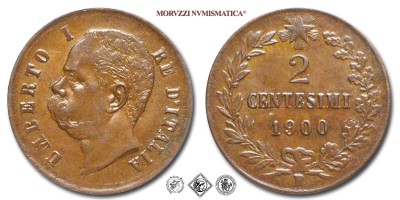 Regno d'Italia, UMBERTO I, CENTESIMI 2, Valore, 1900, Zecca di Roma, RAME, SPL, (Pagani 624) / monete italiane moderne (moneta italiana moderna da collezione - Casa Savoia) | Moruzzi Numismatica