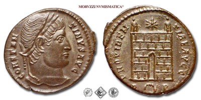 COSTANTINO I, PICCOLO BRONZO, 326 d.C., PROVIDENTIAE AVGG / R corona P porta del campo sormontata da una stella, Zecca di Roma, SPL, (RIC 287) / monete romane imperiali antiche (moneta romana imperiale antica - Impero Romano) | Moruzzi Numismatica