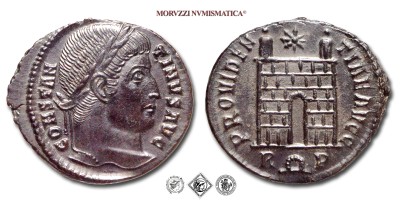 COSTANTINO I, PICCOLO BRONZO, 326 d.C., PROVIDENTIAE AVGG / R corona P porta del campo sormontata da una stella, Zecca di Roma, SPL, (RIC 287) / monete romane imperiali antiche (moneta romana imperiale antica - Impero Romano) | Moruzzi Numismatica
