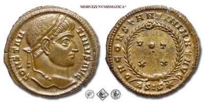 COSTANTINO I, PICCOLO BRONZO, 320-321 d.C., D N CONSTANTINI MAX AVG / VOT XX / #D#SIS* / in corona laurea, Zecca di Siscia, mSPL, (RIC 159) / monete romane imperiali antiche (moneta romana imperiale antica - Impero Romano) | Moruzzi Numismatica