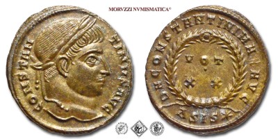 COSTANTINO I, PICCOLO BRONZO, 320-321 d.C., D N CONSTANTINI MAX AVG / VOT XX / #D#SIS* / in corona laurea, Zecca di Siscia, mSPL, (RIC 159) / monete romane imperiali antiche (moneta romana imperiale antica - Impero Romano) | Moruzzi Numismatica