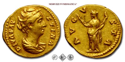 FAUSTINA I, AUREO, 141-161 d.C., AVGVSTA Cerere velata stante con torce in entrambe le mani, Zecca di Roma, ORO, mBB, (R), (RIC 357a) / FAUSTINA MAGGIORE (monete romane imperiali antiche rare d'oro - moneta romana imperiale antica rara - Impero Romano) | Moruzzi Numismatica