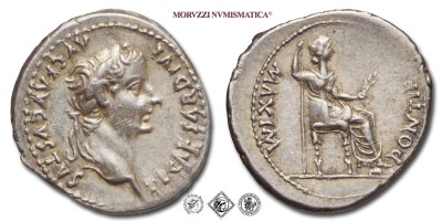 TIBERIO, DENARIO, 36-37 d.C., PONTIF MAXIM Livia seduta con lungo scettro e ramoscello, Zecca di Lugdunum, ARGENTO, SPL, (RIC 30) / denario del tributo (monete romane imperiali antiche d'argento - moneta romana imperiale antica della dinastia Giulio-Claudia - Impero Romano) | Moruzzi Numismatica