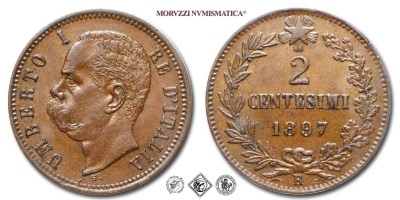 Regno d'Italia, UMBERTO I, CENTESIMI 2, 1897, Zecca di Roma, RAME, qFDC, (Pagani 622) / monete italiane moderne (moneta italiana moderna da collezione - Casa Savoia) | Moruzzi Numismatica