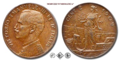 Regno d'Italia, VITTORIO EMANUELE III, CENTESIMI 2, Italia su prora, 1909, Zecca di Roma, RAME, mBB, (Pagani 932) / monete italiane moderne (moneta italiana moderna da collezione - Casa Savoia) | Moruzzi Numismatica