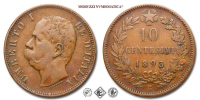 Regno d'Italia, UMBERTO I, CENTESIMI 10, Valore, 1893 R, Zecca di Roma, RAME, BB, (NC), (Pagani 613) / monete italiane moderne (moneta italiana moderna da collezione - Casa Savoia) | Moruzzi Numismatica