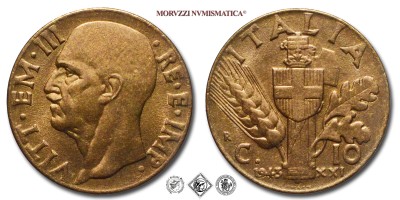 Regno d'Italia, VITTORIO EMANUELE III, CENTESIMI 10, Impero, 1943 XXI, Zecca di Roma, BRONZITAL, ​​​​​FDC, (Pagani 891) / monete italiane moderne (moneta italiana moderna da collezione - Casa Savoia) | Moruzzi Numismatica