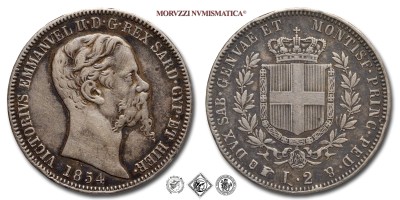 Regno di Sardegna, VITTORIO EMANUELE II, LIRE 2, 1854, Zecca di Torino, ARGENTO, qBB, (RR), (Pagani 397) / monete italiane moderne rare d'argento (moneta italiana moderna rara da collezione - Casa Savoia) | Moruzzi Numismatica