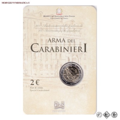 Italia, EURO 2, 200° anniversario della fondazione dell'Arma dei Carabinieri, 2014, FDC / 2 EUROS BU (2€ commemorative coins - 
