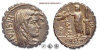 GENS POSTUMIA, A. Postumius A.f. Sp.n. Albinus, DENARIO SERRATO, 81 a.C., testa velata dell'Hispania / uomo togato tra aquila legionaria e fascio, Zecca di Roma, ARGENTO, SPL, (Crawford 372/2) / monete romane repubblicane antiche d'argento (moneta antica della Repubblica Romana) | Moruzzi Numismatica