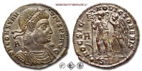 COSTANZO II, FOLLIS, 350 d.C., HOC SIGNO VICTOR ERIS / #G#SIS l'imperatore con stendardo con cristogramma viene incoronato dalla Vittoria, Zecca di Siscia, BRONZO, SPL, (RIC 286) / monete romane imperiali antiche (moneta romana imperiale antica - Impero Romano) | Moruzzi Numismatica