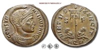 COSTANTINO I, AE 3, 320 d.C., VIRTVS EXERCIT / VOT XX / S-F / AQP stendardo ai cui piedi sono due prigionieri seduti, Zecca di Aquileia, BRONZO, SPL, (RIC 48) / monete romane imperiali antiche (moneta romana imperiale antica - Impero Romano) | Moruzzi Numismatica