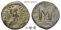 ANASTASIO I, FOLLIS, 491-518 d.C., grande M sovrastata da una croce, ai lati, due stelle. Sotto #G#, Zecca di Costantinopoli, BRONZO, mBB, (Sear 19) / monete bizantine antiche (moneta bizantina antica - Impero Bizantino) | Moruzzi Numismatica