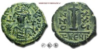 GIUSTINIANO I, DECANUMMO, 527-565 d.C., grande I, a sinistra ANNO, a destra XXXYII, in esergo THEyP, Zecca di Antiochia, BRONZO, BB, (Sear 239) / monete bizantine antiche (moneta bizantina antica da collezione - Impero Bizantino) | Moruzzi Numismatica
