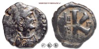 GIUSTINIANO I, MEZZO FOLLIS, 527-565 d.C., grande K, a sinistra croce contornata dalla legenda THEUP, a destra #G#, Zecca di Antiochia, BRONZO, qBB, (Sear 226) / monete bizantine antiche (moneta bizantina antica - Impero Bizantino) | Moruzzi Numismatica