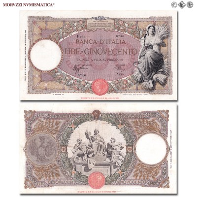 Regno d'Italia, Vittorio Emanuele III, BANCA D'ITALIA, LIRE 500, Capranesi - Mietitrice (fascio), 21.05.1941, Firme: Azzolini, Urbini, BB, (Crapanzano 318) / banconote italiane (cartamoneta italiana da collezione - banconota da cinquecento lire) | Moruzzi Numismatica