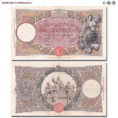 Regno d'Italia, Vittorio Emanule III, BANCA D'ITALIA, LIRE 500, Capranesi - Mietitrice (fascio), 06.06.1929, Firme: Stringher, Cima, MB, (R), (Crapanzano 299) / banconote italiane rare (cartamoneta italiana rara da collezione - banconota) | Moruzzi Numismatica