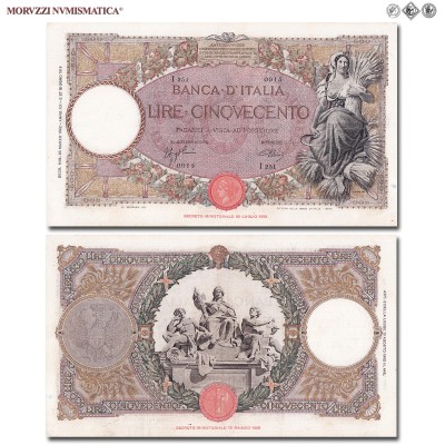 Regno d'Italia, Vittorio Emanuele III, BANCA D'ITALIA, LIRE 500, Capranesi - Mietitrice (fascio), 23.03.1942, Firme: Azzolini, Urbini, mBB, (Crapanzano 320) / banconote italiane (cartamoneta italiana da collezione - banconota da cinquecento lire) | Moruzzi Numismatica