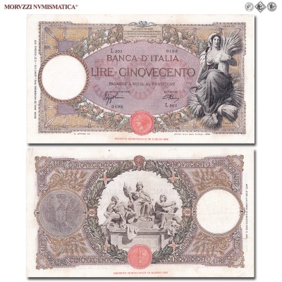 Regno d'Italia, Vittorio Emanuele III, BANCA D'ITALIA, LIRE 500, Capranesi - Mietitrice (fascio), 22.11.1940, Firme: Azzolini, Urbini, mBB, (Crapanzano 315) / banconote italiane (cartamoneta italiana da collezione - banconota da cinquecento lire) | Moruzzi Numismatica