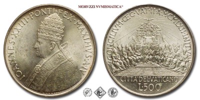 Città del Vaticano, GIOVANNI XXIII, Roncalli, LIRE 500, Concilio Ecumenico Vaticano II, 1962, Zecca di Roma, ARGENTO, FDC, (Pagani 855) / monete papali pontificie vaticane d'argento (moneta papale pontificia vaticana da collezione) | Moruzzi Numismatica