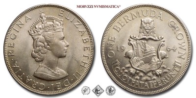 Bermuda, ELISABETTA II, CORONA, 1964, Royal Mint (Tower Hill, London, United Kingdom), ARGENTO, FDC, (KM 14) / Queen Elizabeth II ONE BERMUDA CROWN (World SILVER coins - monete mondiali moderne d'argento - moneta mondiale da collezione) | Moruzzi Numismatica
