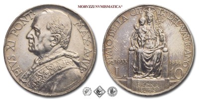 Città del Vaticano, PIO XI, Ratti, LIRE 10, 1933-1934, Zecca di Roma, ARGENTO, mBB, (Pagani 626) / monete papali pontificie vaticane d'argento (moneta papale pontificia vaticana da collezione) | Moruzzi Numismatica