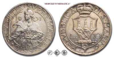 Repubblica di San Marino, VECCHIA MONETAZIONE, LIRE 10, 1931, Zecca di Roma, ARGENTO, mBB, (Pagani 350) / monete mondiali europee moderne d'argento (WORLD SILVER COINS - moneta mondiale europea moderna da collezione) | Moruzzi Numismatica