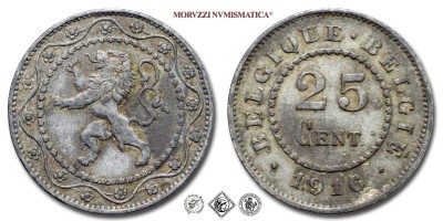 Belgio, ALBERTO I, CENTESIMI 25, 1916, Zecca di Bruxelles, mBB, (KM 82) / BELGIQUE • BELGIË ·ALBERT·ROI· ·DES·BELGES 25 centimes pièces de monnaies de la Monnaie royale de Belgique (World coins - monete mondiali europee - moneta mondiale europea da collezione) | Moruzzi Numismatica