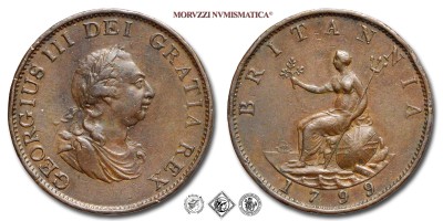 Regno Unito di Gran Bretagna, GIORGIO III, PENNY 1/2, 1799, RAME, mBB, (Spink 3778) / United Kingdom (UK) King George III HALF PENNY Soho Mint World & British COPPER coins (monete mondiali inglesi moderne - moneta mondiale inglese moderna da collezione) | Moruzzi Numismatica