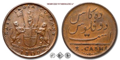 East India Company, MADRAS PRESIDENCY, CASH 10, 1808, Soho Mint (Handsworth, England), RAME, qSPL, (KM 319) / World COPPER coins (monete mondiali inglesi moderne - moneta mondiale inglese moderna da collezione) | Moruzzi Numismatica
