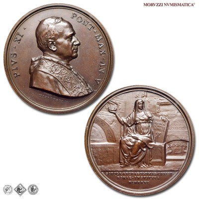 Stato Pontificio, PIO XI, Ratti, MEDAGLIA ANNUALE IN BRONZO, Istituzione Pontificio Istituto di Archeologia Cristiana, 1926 AN V, Opus Aurelio Mistruzzi, FDC, (R), (Bartolotti E926) / medaglie papali pontificie annuali rare da collezione | Moruzzi Numismatica