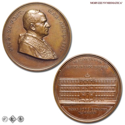 Stato Pontificio, PIO XI, Ratti, MEDAGLIA ANNUALE IN BRONZO, Nuova Sede dell'Università Gregoriana, 1924 ANNO III, Opus Aurelio Mistruzzi, FDC, (R), (Bartolotti E924) / medaglie papali pontificie annuali rare da collezione | Moruzzi Numismatica