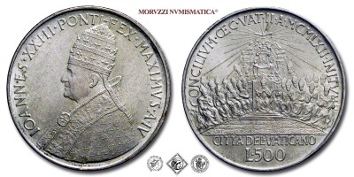 Città del Vaticano, GIOVANNI XXIII, Roncalli, LIRE 500, Concilio Ecumenico Vaticano II, 1962, Zecca di Roma, ARGENTO, FDC, (Pagani 855) / monete papali pontificie vaticane d'argento (moneta papale pontificia vaticana da collezione) | Moruzzi Numismatica