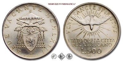 Città del Vaticano, SEDE VACANTE 1963, LIRE 500, Card. Aloisi Masella, Zecca di Roma, ARGENTO, q​​​​​​​FDC, (Pagani 980) / monete papali pontificie vaticane d'argento (moneta papale pontificia vaticana delle Sedi Vacanti) | Moruzzi Numismatica