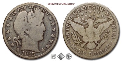 Stati Uniti d'America, USA, DOLLARO 1/2, Barber, 1915 D, Zecca di Denver, ARGENTO, MB, (KM 116) / USA - United States of America Silver Half Dollar COINS (monete mondiali moderne da collezione - mezzi dollari americani - moneta d'argento) | Moruzzi Numismatica