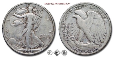 Stati Uniti d'America, USA, DOLLARO 1/2, Walking Liberty, 1935, Zecca di Philadelphia, ARGENTO, qBB, (KM 142) USA - United States of America Silver Half Dollar COINS (monete mondiali moderne da collezione - mezzi dollari americani - moneta d'argento) | Moruzzi Numismatica