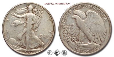 Stati Uniti d'America, USA, DOLLARO 1/2, Walking Liberty, 1937, Zecca di Philadelphia, ARGENTO, MB, (KM 142) USA - United States of America Silver Half Dollar COINS (monete mondiali moderne da collezione - mezzi dollari americani - moneta d'argento) | Moruzzi Numismatica