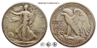 Stati Uniti d'America, USA, DOLLARO 1/2, Walking Liberty, 1937, Zecca di Philadelphia, ARGENTO, MB, (KM 142) USA - United States of America Silver Half Dollar COINS (monete mondiali moderne da collezione - mezzi dollari americani - moneta d'argento) | Moruzzi Numismatica
