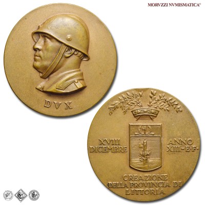 Italia, MUSSOLINI, MEDAGLIA IN BRONZO, Provincia di Littoria, 1935, mSPL, (R), (Casolari XIII-16) / medaglie italiane rare del Ventennio Fascista (medaglie fasciste da collezione - epoca fascista - fascismo italiano) | Moruzzi Numismatica