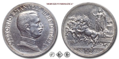 Regno d'Italia, VITTORIO EMANUELE III, LIRE 2, Quadriga briosa, 1915, Zecca di Roma, ARGENTO, mBB, (Pagani 738) / monete italiane moderne d'argento (moneta italiana moderna da collezione - Casa Savoia) | Moruzzi Numismatica