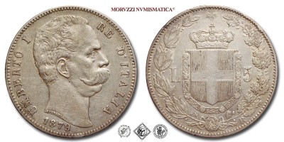 Regno d'Italia, UMBERTO I, LIRE 5 (SCUDO), 1879, Zecca di Roma, ARGENTO, mBB, (Pagani 590) / monete italiane moderne (moneta italiana moderna - scudi d'argento da collezione - Casa Savoia) | Moruzzi Numismatica